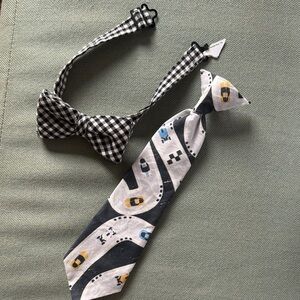 Checkered Black and White Bow Tie and Racing Patterned Tie Set for Toddler